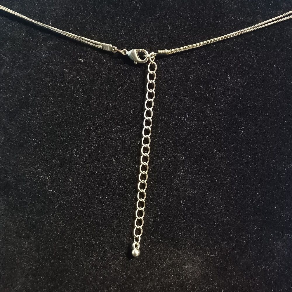 Silver-Toned Double Layered Necklace with Brown and Gray Beads, 20" - Picture 2 of 2